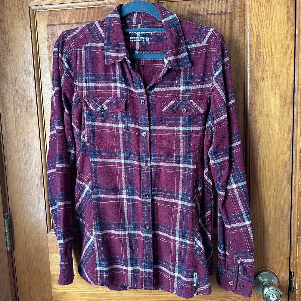 Wolverine Women's Flannel Button Down Shirt - Medium, Burgundy/Maroon